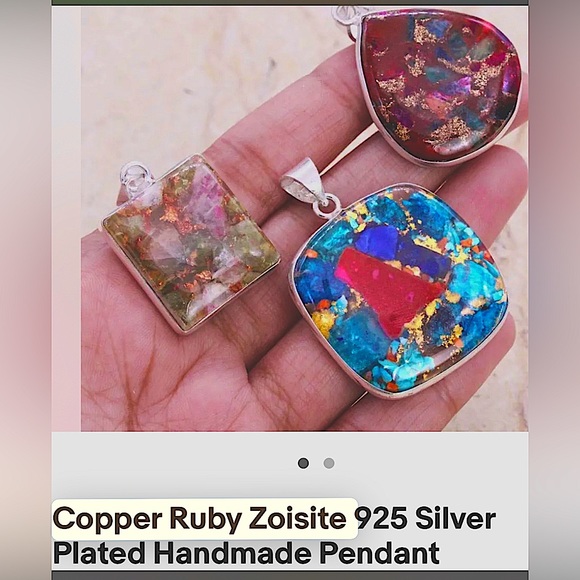 Copper ruby zoisite pendants sterling silver plated U Pick! artisan - Picture 8 of 17